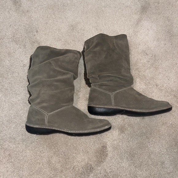 Lands End Boots Womens 8.5 Suede Brown Faux Fur Lined Mid Calf Slip On Winter - Picture 5 of 6